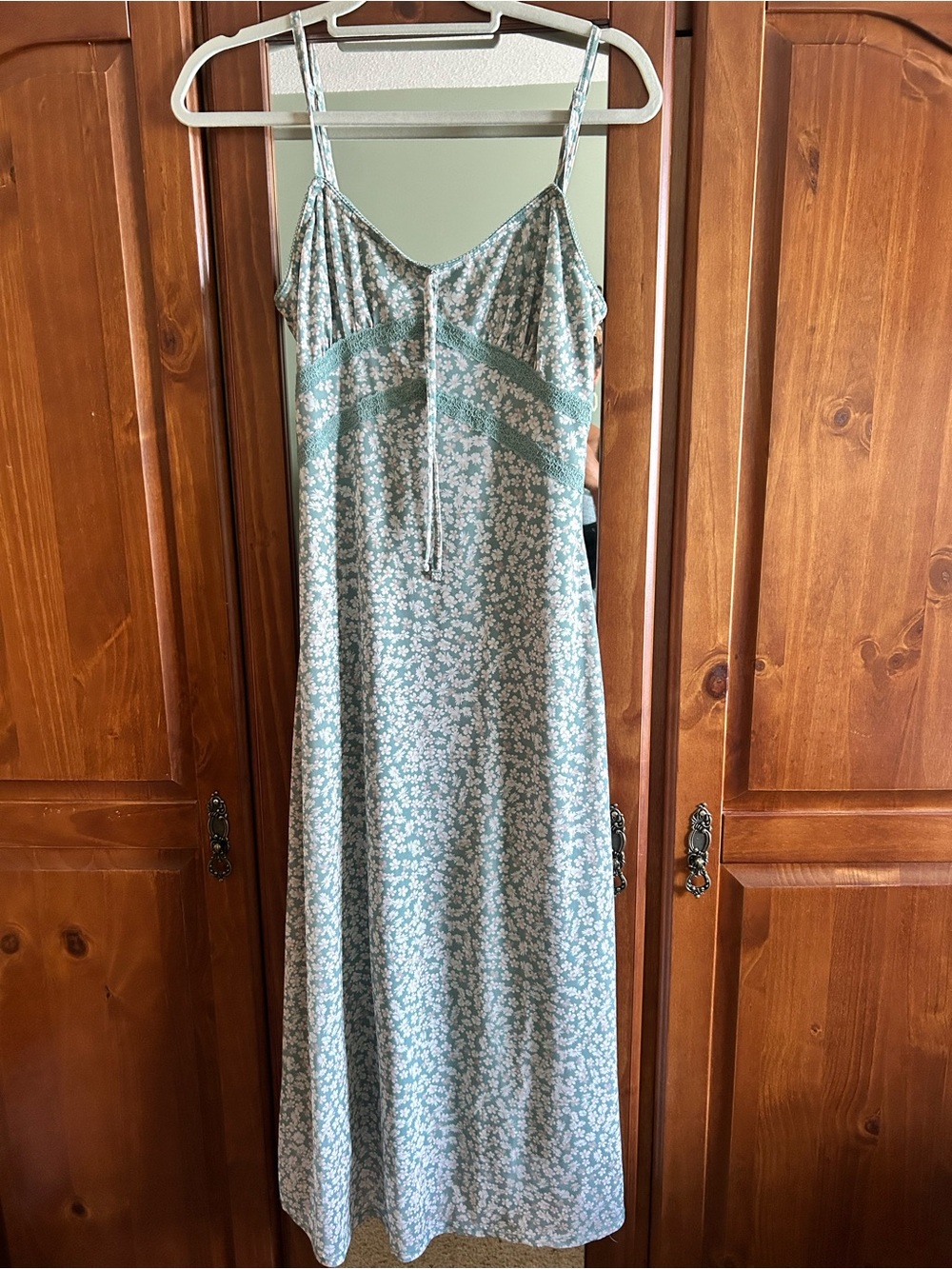 Pink Republic Sage Green Floral Maxi Dress with Lace Trim